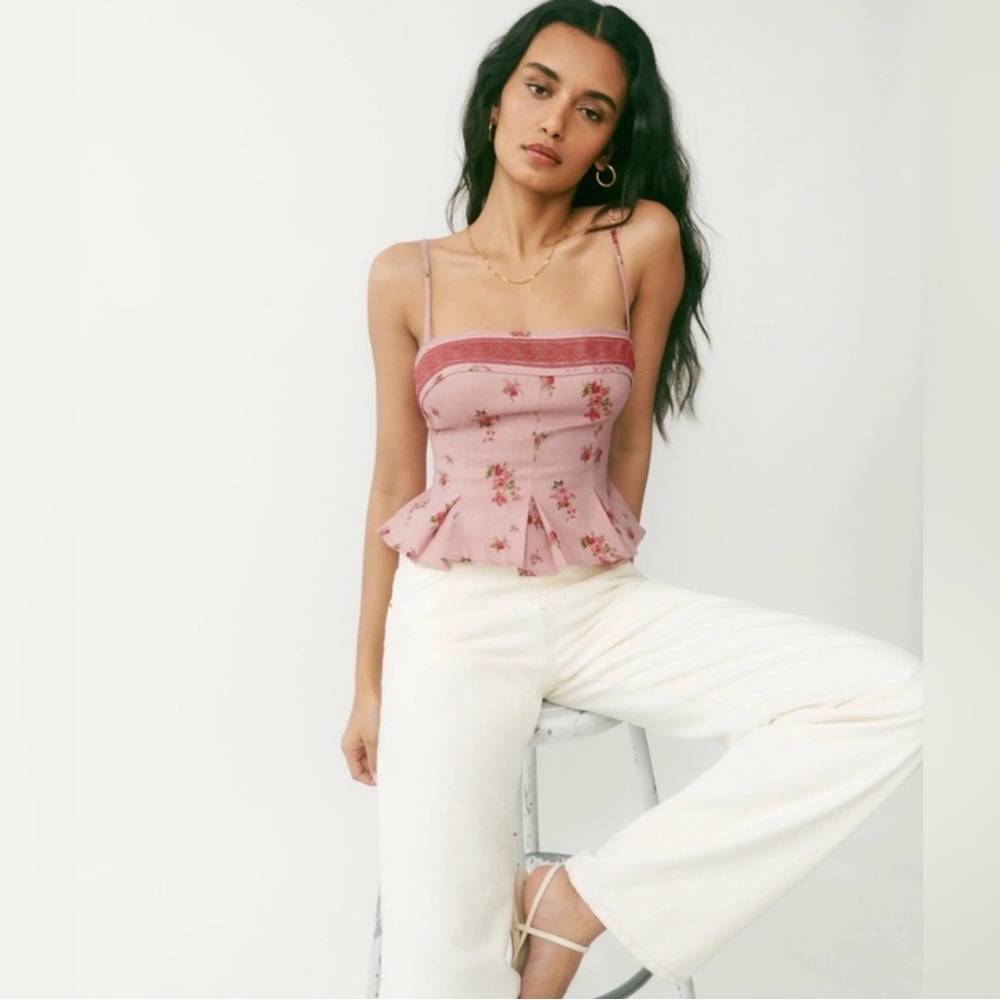 Reformation Meryl Linen Top Tea Time Size 8